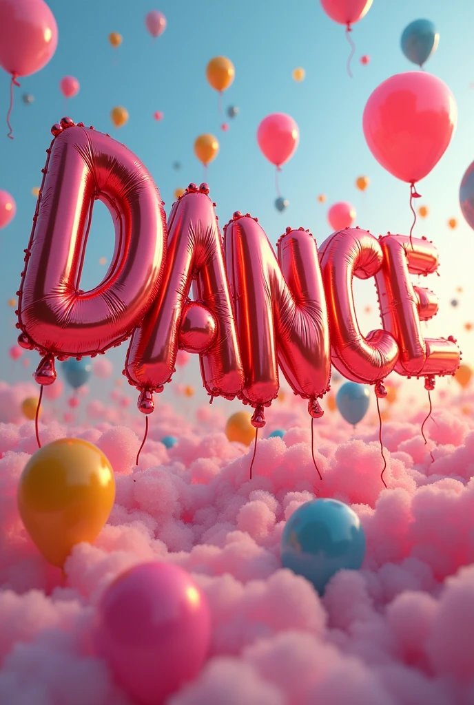 An image with balloon letters that says dance 3D