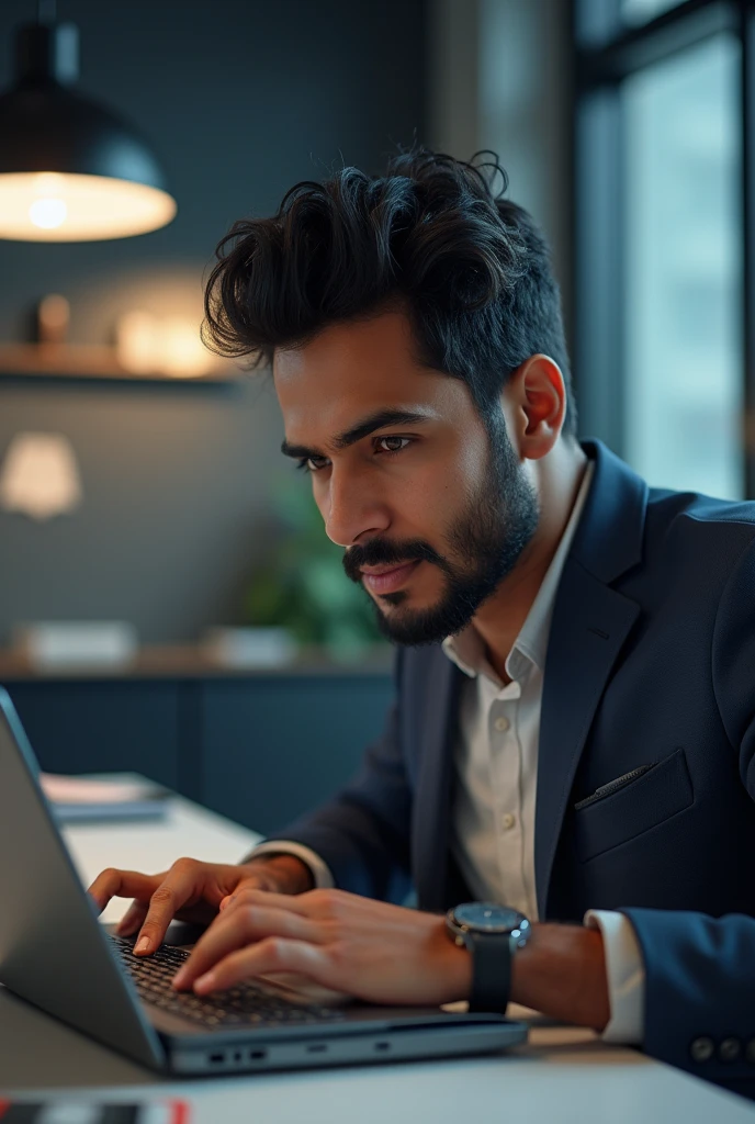Dynamic partrait of Hafiz nisar Ahmed working on office laptop