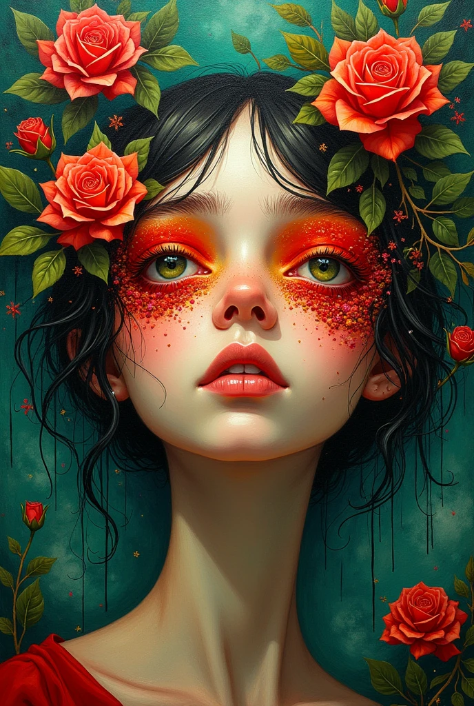 (style of Oskar Kokoschka:1.2),(abstract expressionism art:1.2),girl,plants,love,rose for eyes,bright color theme,colorful,visually stunning,beautiful,gorgeous,emotional,intricate,perferct shading