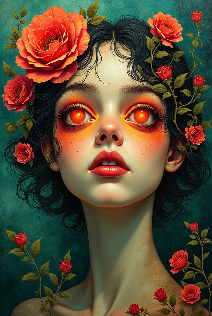 (style of Oskar Kokoschka:1.2),(abstract expressionism art:1.2),girl,plants,love,rose for eyes,bright color theme,colorful,visually stunning,beautiful,gorgeous,emotional,intricate,perferct shading