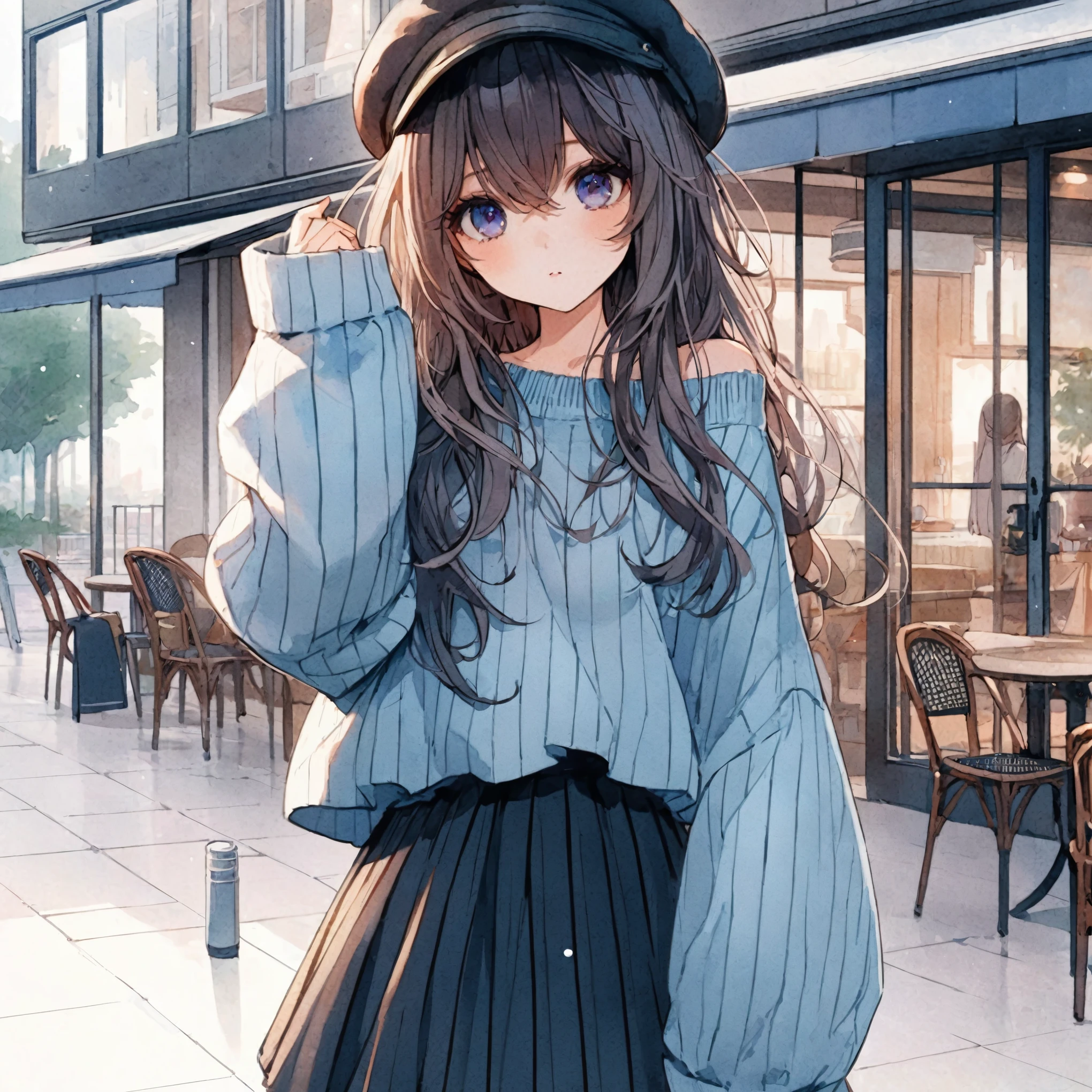 Official art using high-quality hand-drawn watercolor sketch techniques. (best quality,4k,8k,highres,masterpiece:1.2),ultra-detailed,beautiful detailed eyes,A girl with beautiful eyes, everyone, beautiful anime girl, cute anime girl, smooth anime art, anime style, elegant colors, soft lighting, delicate beautiful eyes, very coquettish, (beautiful large breast:1.2), (correct hands:1.2),