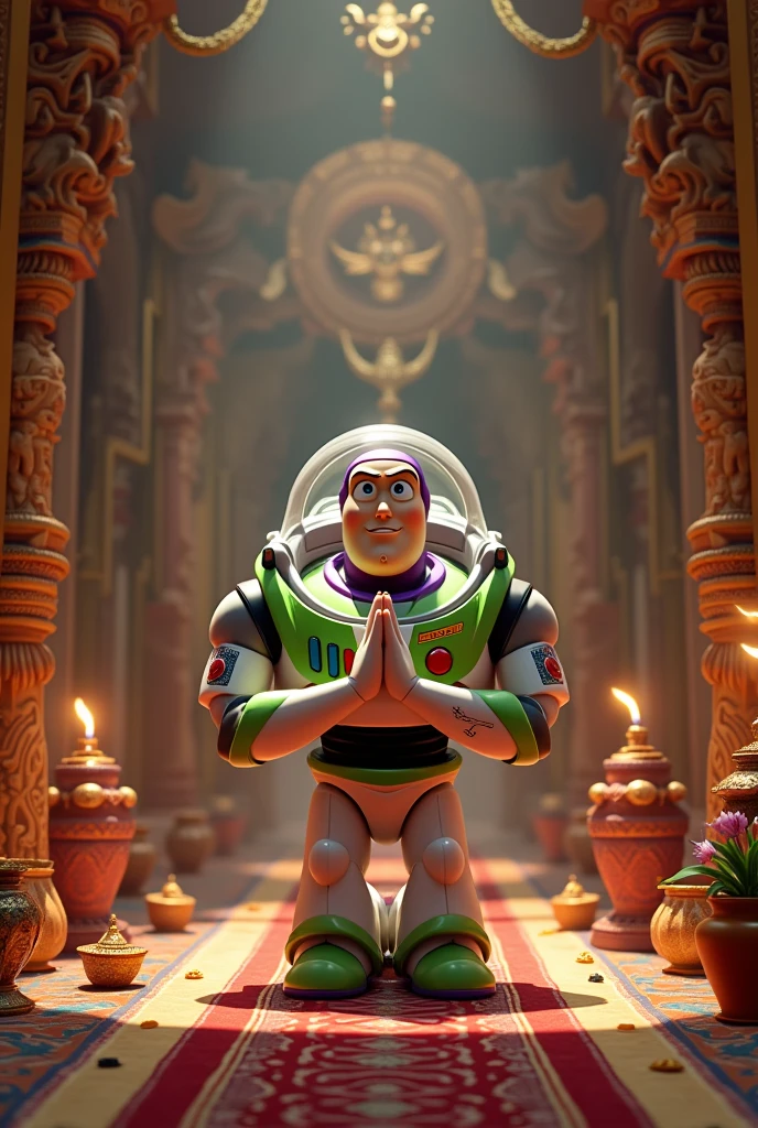 Buzz Lightyear praying in Hindu Temple