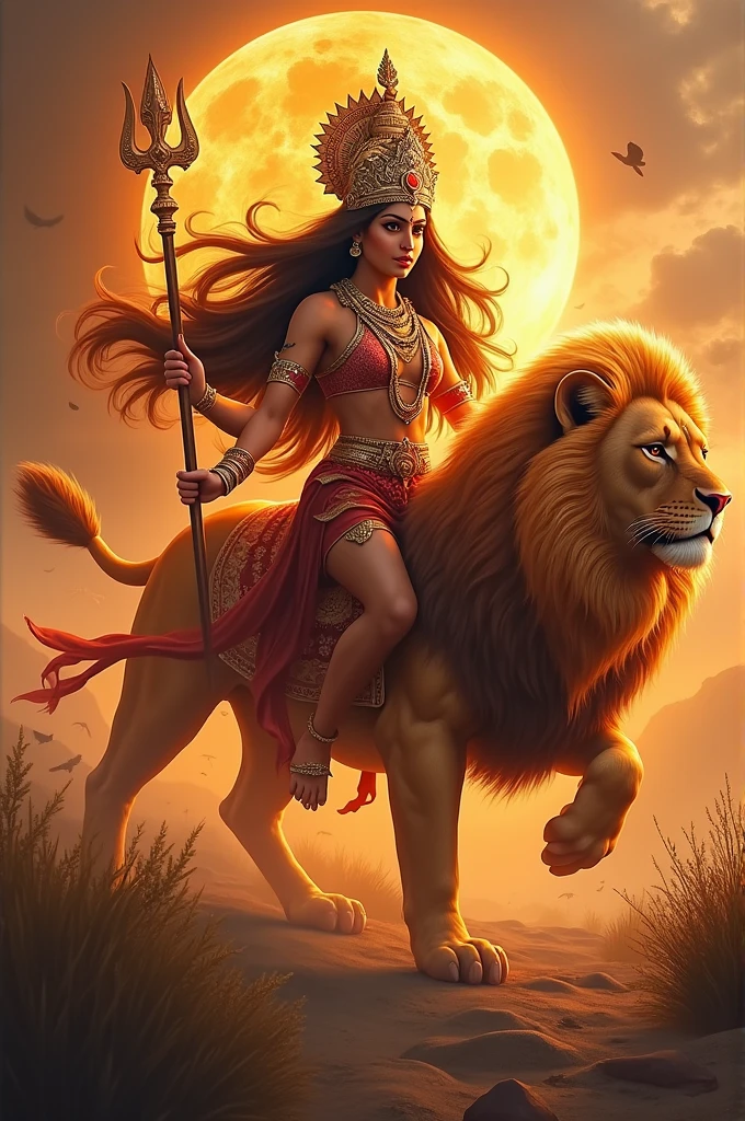 Indian goddes durga with millions of lion 