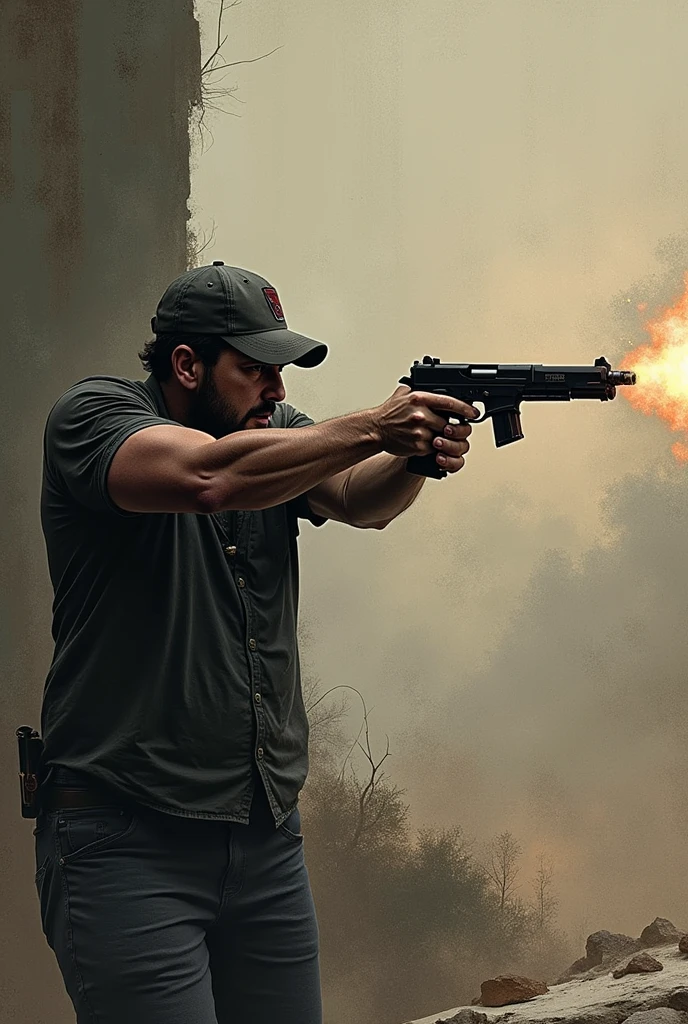 Draw the positions for shooting, considering where the barrel of his gun is pointing.