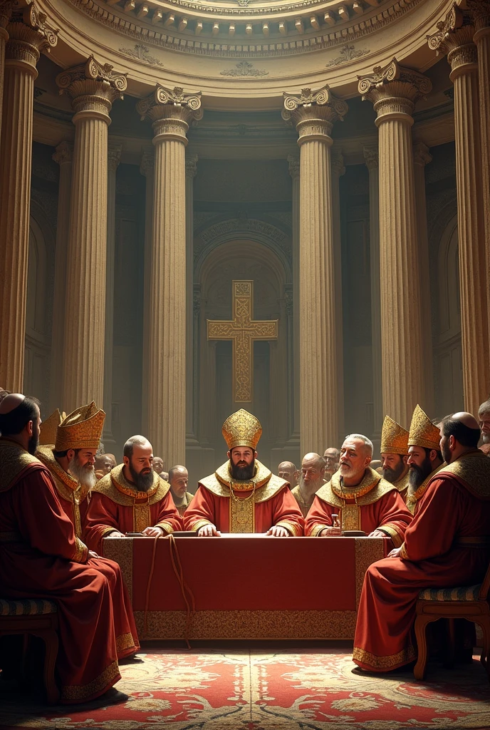 Image of the meeting of bishops at the Council of Nicaea inside the temple.