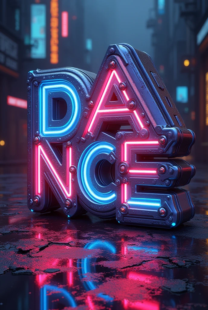 An image with letters that says dance 3D Cyber punk style
