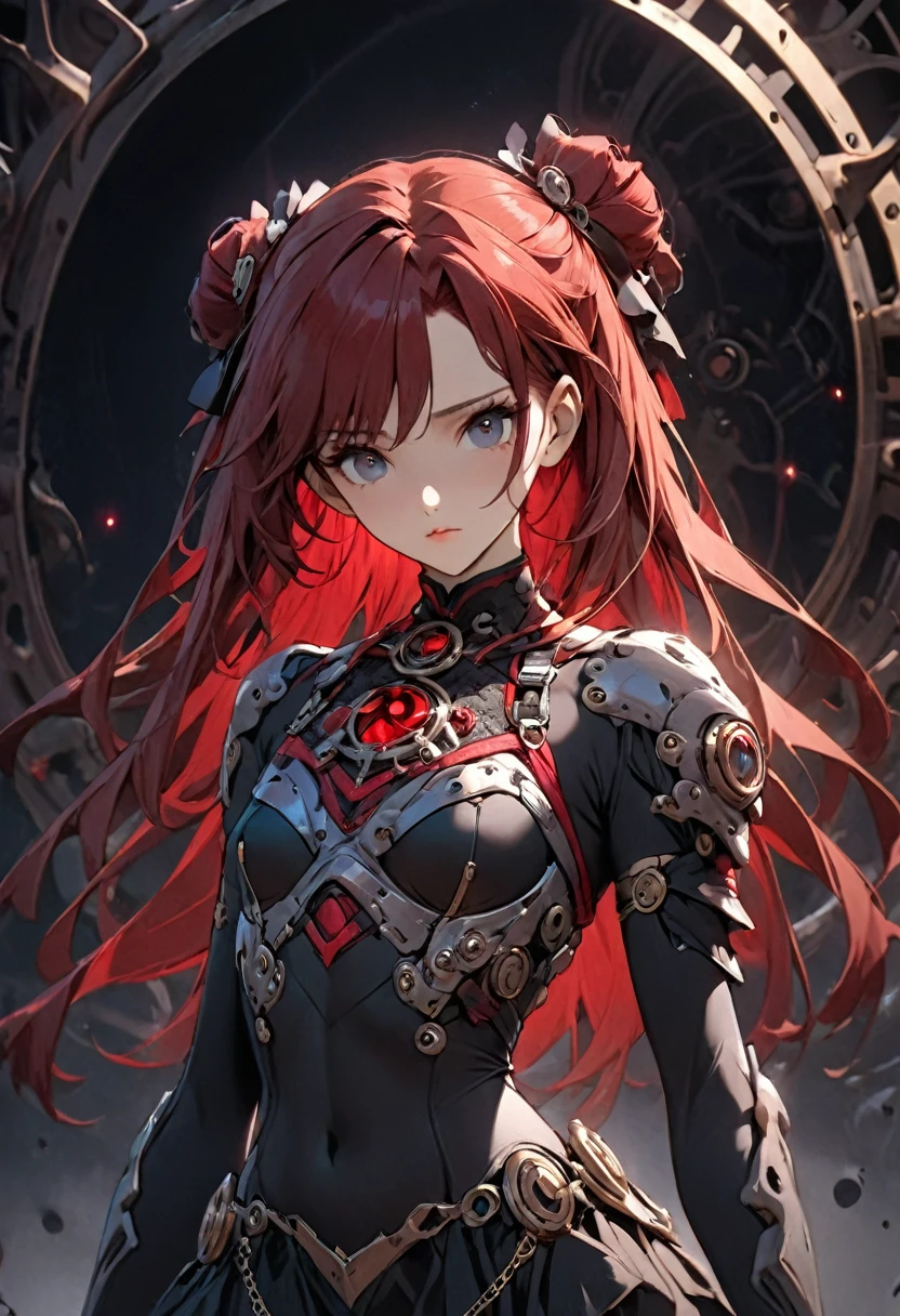 ((best quality)), ((masterpiece)), (detailed), 1girl, Asuka Langley Soryuu (big forhead:1.2),extremely detailed cute anime face, (((flat chest))), (flat chest:1.1),((((reddish hair)))),intricate eyes,beautiful detailed eyes,symmetrical eyes,(((detailed face))),beautiful detailed lips, dynamic pose, looking at this, resolved, resolute, highres,(best quality),(ultra detailed,extremely detailed),perfect face details, ((masterpiece:1.4, best quality))+, (ultra detailed)+, slim body, skinny, prominent collarbones, skinny arms, flat stomach, visible hip bones, long reddish hair hair, perfect face, Detailed body，Full limbs, perfect face, a beaituful goddess valkyrie enshrined in armour, grand in scale and intricacy, occult aesthetic, occult, detailed and intricate steampunk and detailed gothic, Very dramatic and cinematic lighting, cosmic horror, grim dark, Red and black with a sense of technology, side-lighting, NSFW, Depicting female characters from ethereal anime in a high-quality anime art style, gothic lolita, full body, whole body, body