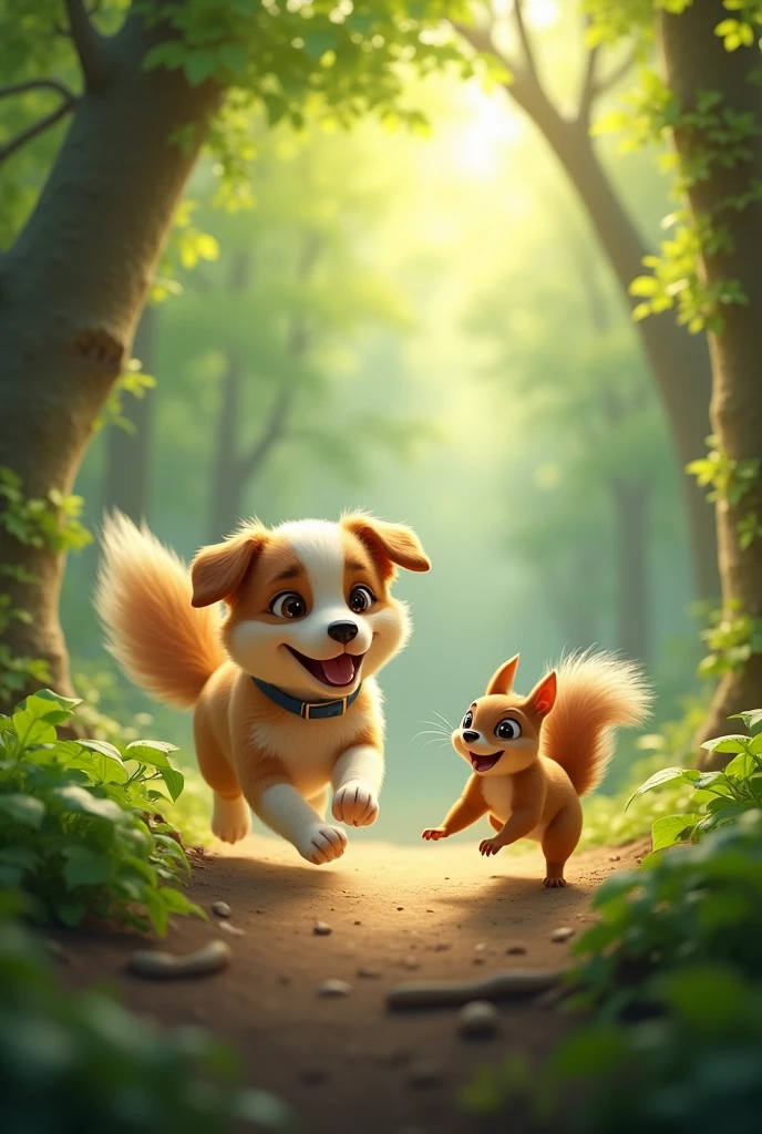 Dog playing with a squirrel