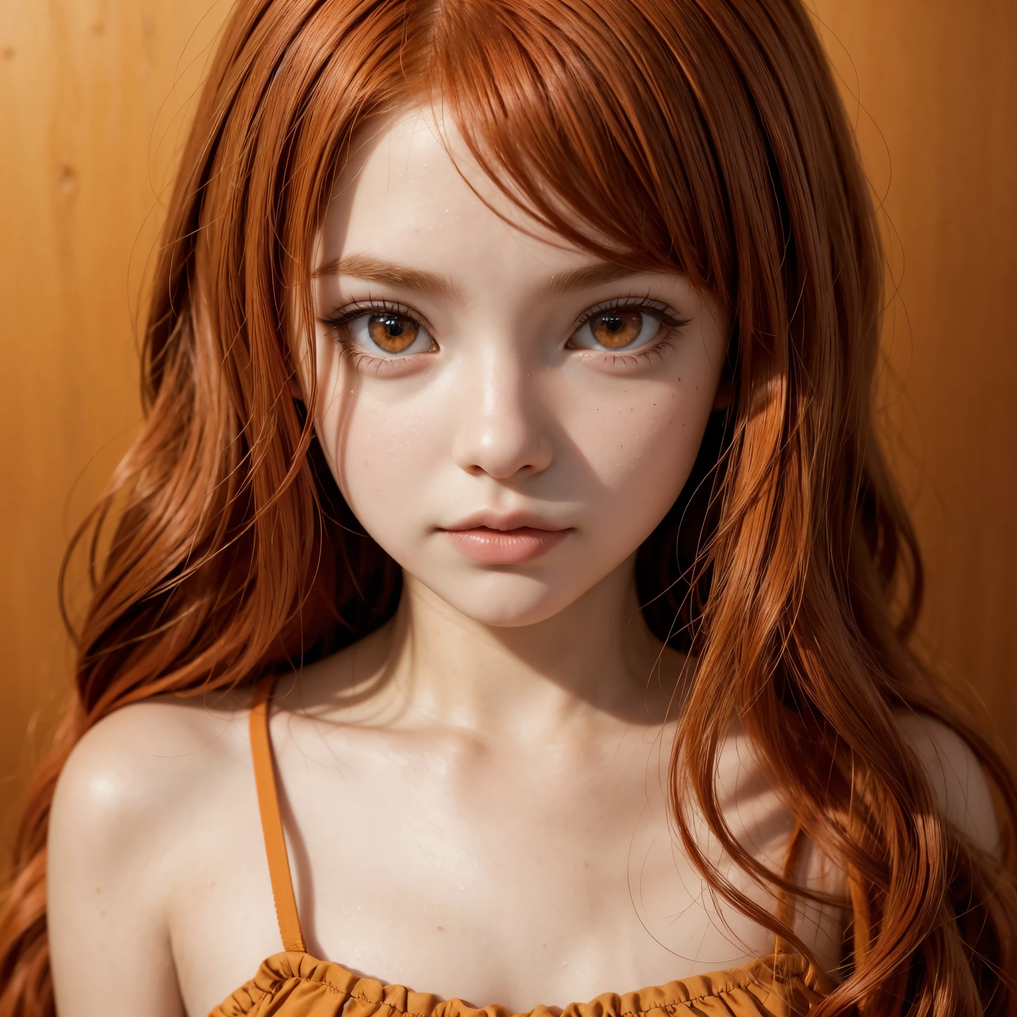 Blythe doll with red hair, brown eyes and orange dyed hair/ redhead