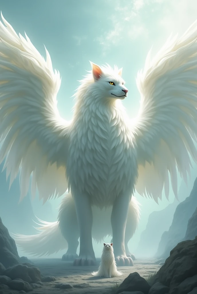 Griffon、(((Eagle Head and Wings:1.5)))、Lion's body:1.5、god獣、真っ白なGriffon、アルビノのGriffon、god聖的な生き物、god々しいGriffon、Rinと立つ鋭い目つきのGriffon、Rin々Standing、mist、幻想的なmist、Beautiful sight、