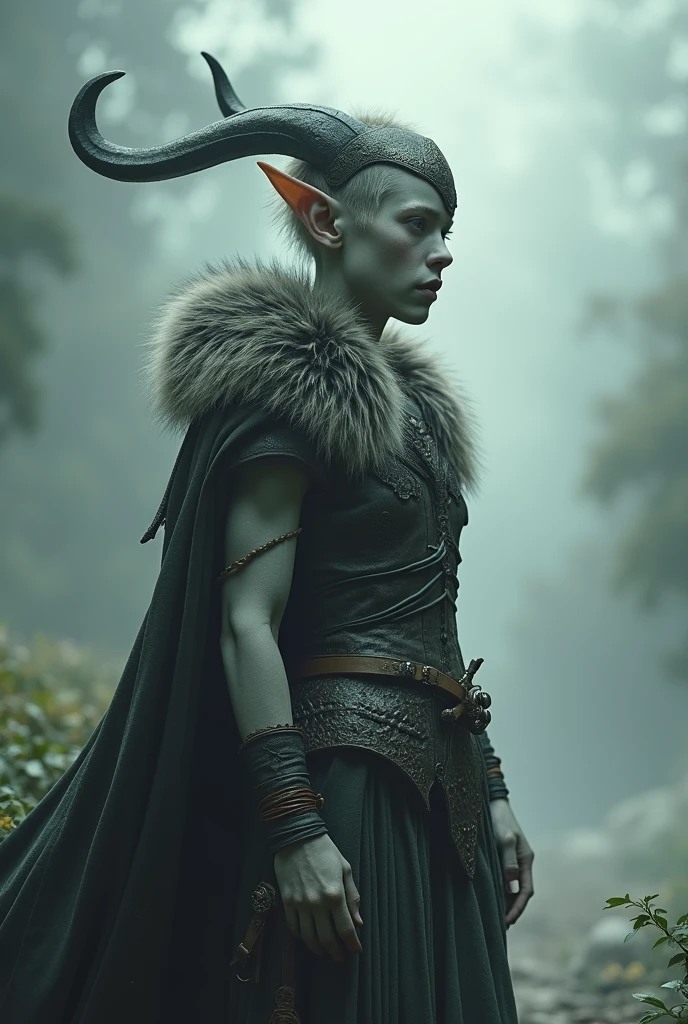 Gray ash skin Elf  who cant tell if its a boy or girl wearing vikings outfit