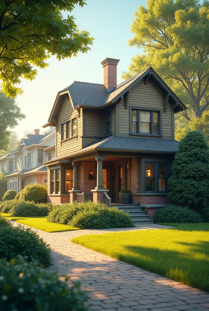 Generate me a house located in a quiet neighborhood and sunny in the morning