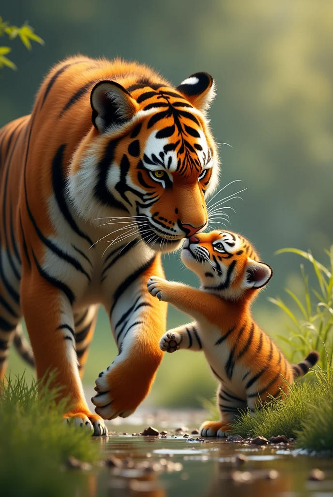 Tiger playing with her cub