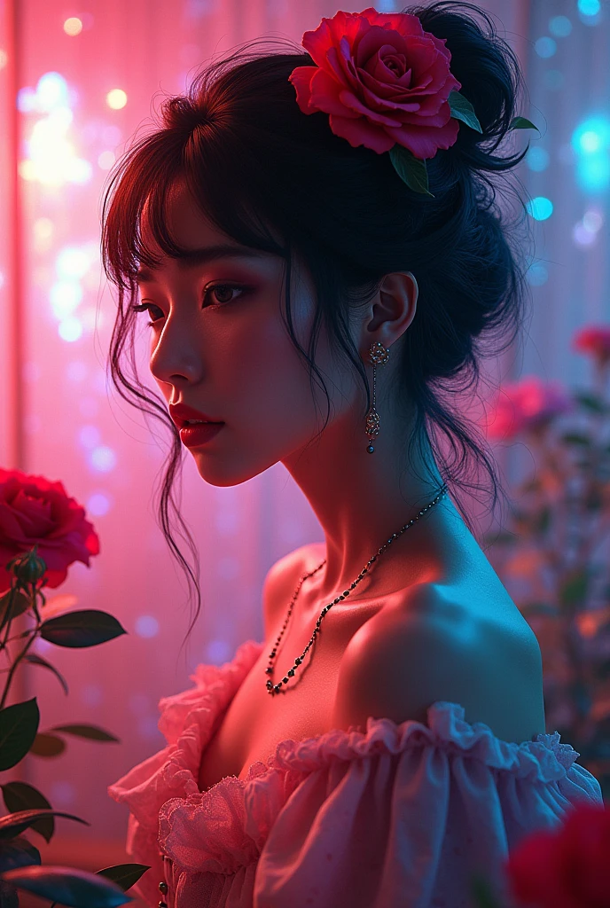 (masterpiece, best quality), alluring, sexual, japanese woman, solo, masterpiece, artstation, dynamic, charming, magical, unreal engine, fantastically beautiful, illustration, dramatic lighting, rave background, neon glow, maximalist, ahri, nsfw, huge breasts, style of Oskar Kokoschka:1.2),(abstract expressionism art:1.2),girl,plants,love,rose for eyes,bright color theme,colorful,visually stunning,beautiful,gorgeous,emotional,intricate,perferct shading
