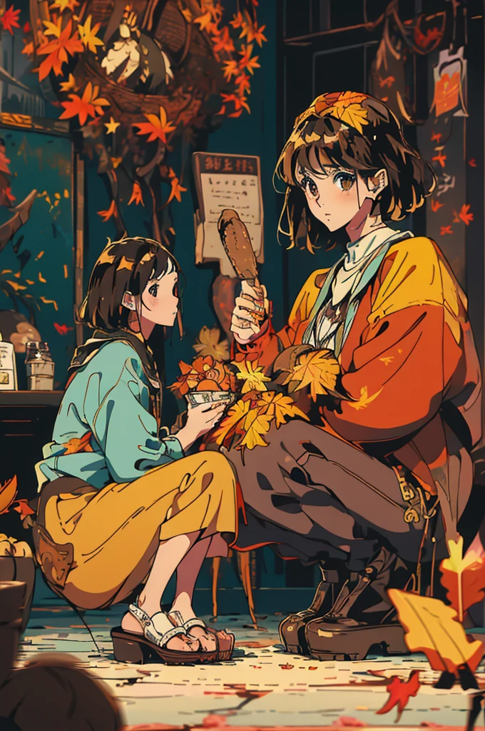 (masterpiece:1.2), Highest quality,Pixiv,Surprised girl,Portraiture、1、Large Breasts、Small waist、Close-up of face、Ecstasy、((((Autumn Outfits、shirt、Squatting sloppily))))、pread your legs、Girl sitting、Beer and Yakitori、Matsutake