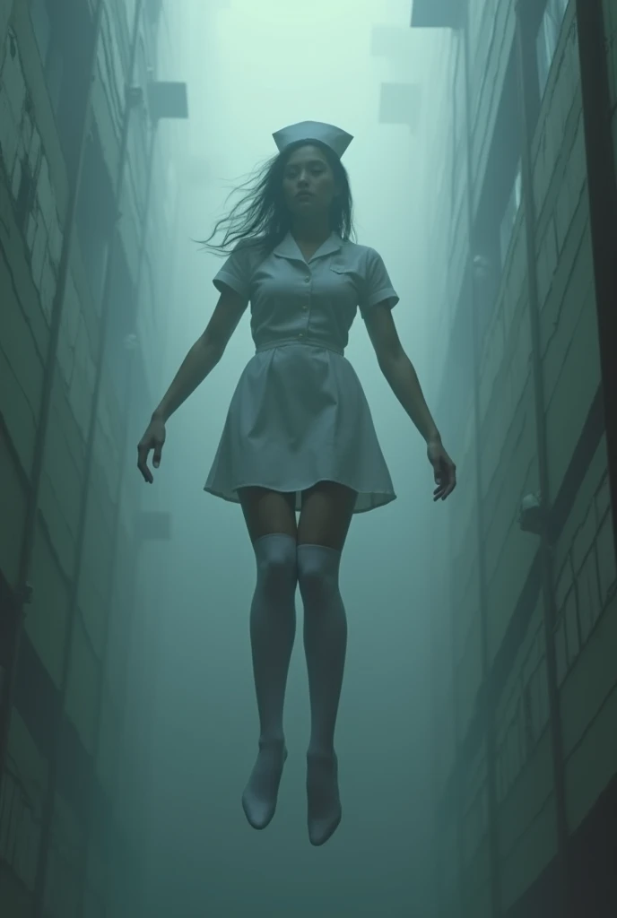 Nurse scene in white thigh high socks ,hanged ,hovering in the air 