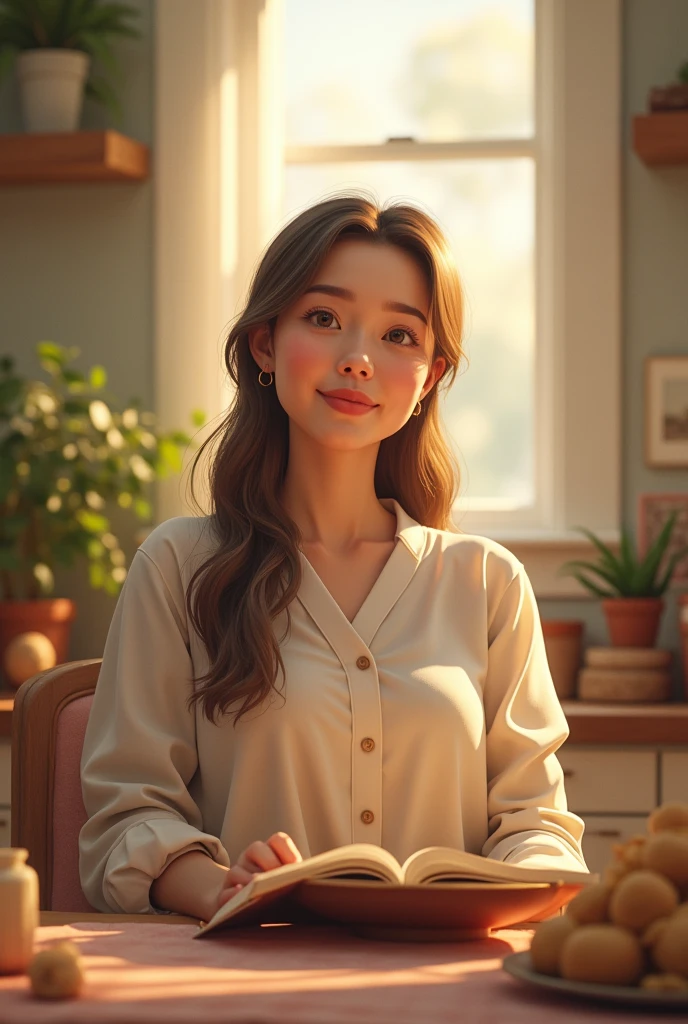 a person smiling and feeling calm while doing everyday tasks