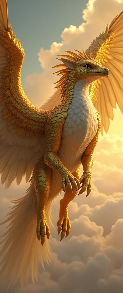 Today's challenge theme:Sexy female Griffin covered with gold feathers soaring in the sky