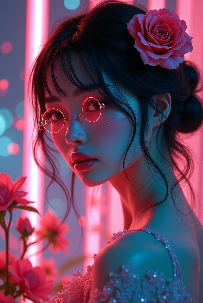 (masterpiece, best quality), alluring, sexual, japanese woman, solo, masterpiece, artstation, dynamic, charming, magical, unreal engine, fantastically beautiful, illustration, dramatic lighting, rave background, neon glow, maximalist, ahri, nsfw, huge breasts, style of Oskar Kokoschka:1.2),(abstract expressionism art:1.2),girl,plants,love,rose for eyes,bright color theme,colorful,visually stunning,beautiful,gorgeous,emotional,intricate,perferct shading