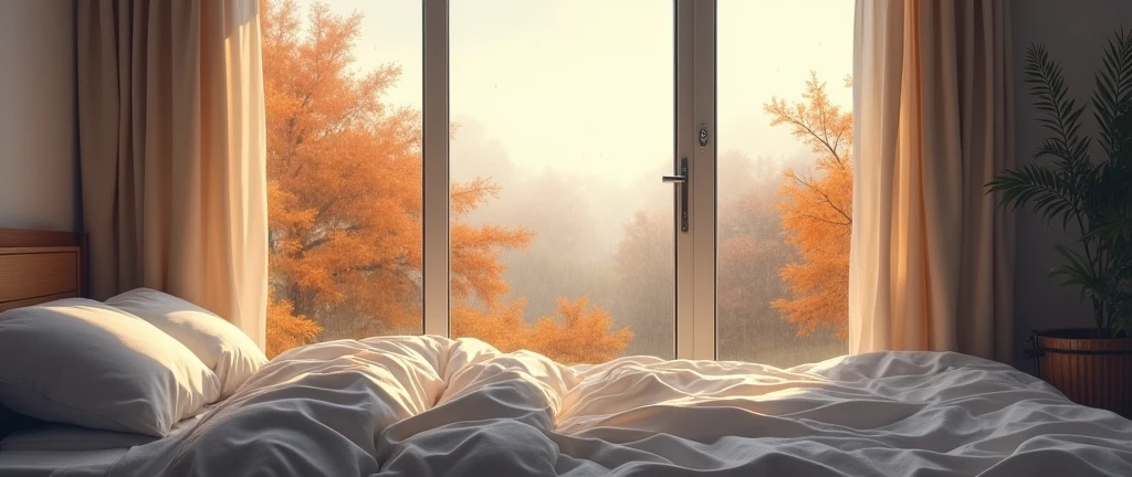 Dark Autumn rain, Fall Lofi, landscape,water color, bed room