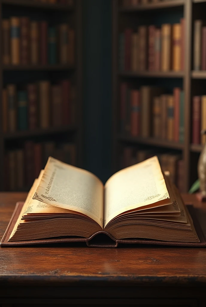 Open old book standing, unwritten 