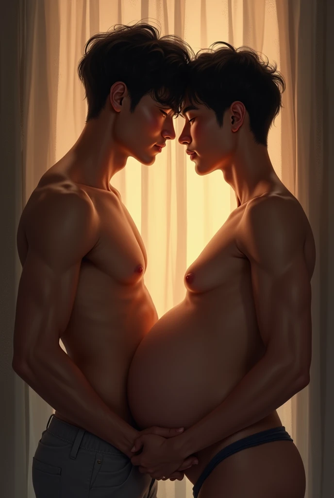 Two asian gay male, one is pregnant omega