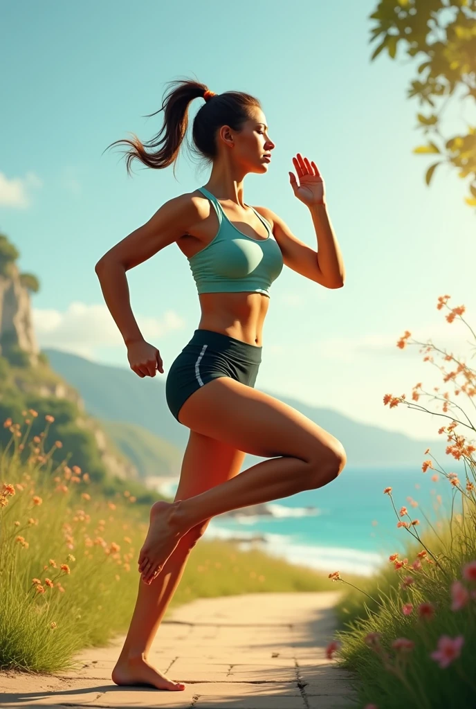 a person doing yoga or jogging, looking energetic