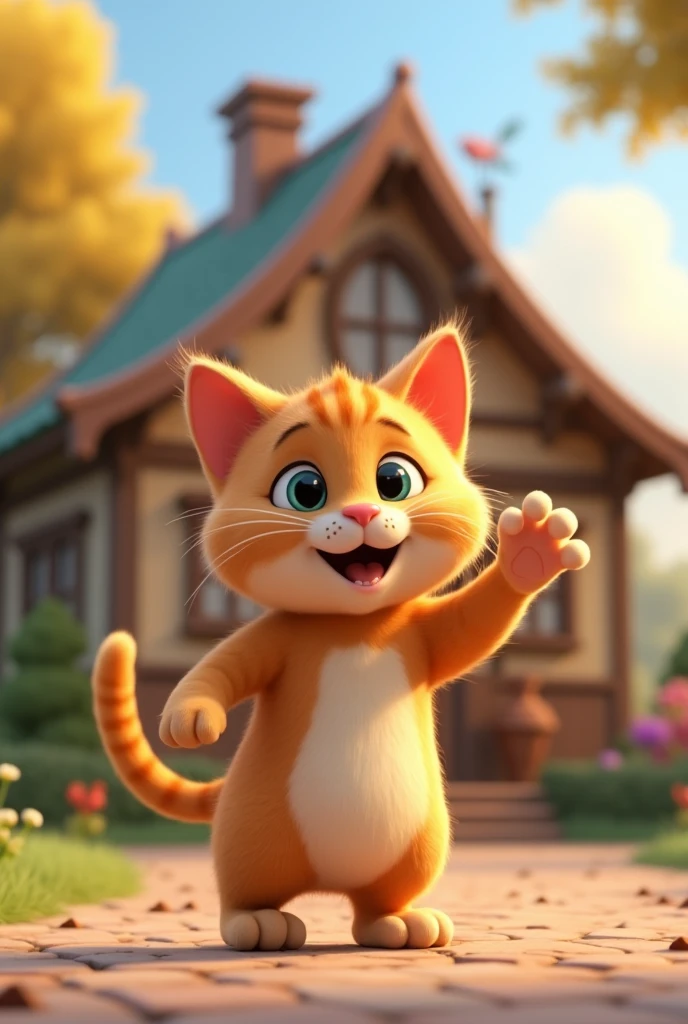 A cat waving in front of a house, Photo by Pixar, CG society hot topic, Happenings, Anime movies, Anime movies, 3 d Anime movies, children's Anime moviess, Anime movies scene, Anime movies still, New Cat Movies, CGI animation, animated movie, Animation stills, CGI animation, Sony Pictures Animation, Anime movies shot, Awesome CGI