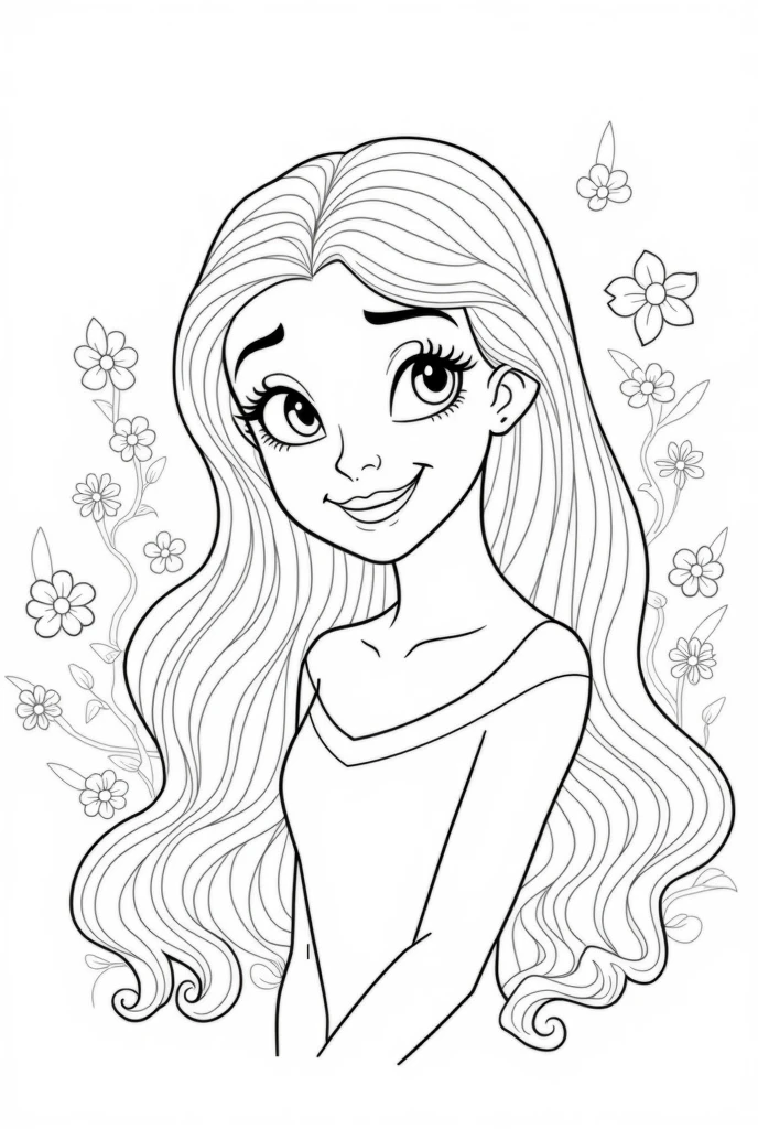 with long hair, stile coloring page Disney book for coloring Pages book