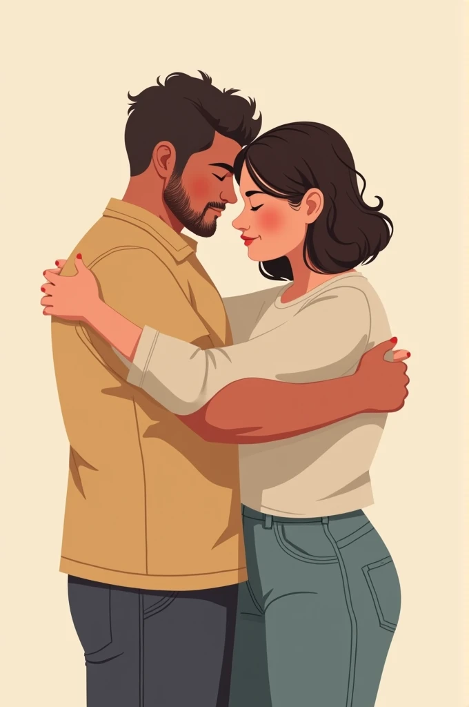 “Person on the right hugs the person on the left, and the person on the left hugs the person on the right.”