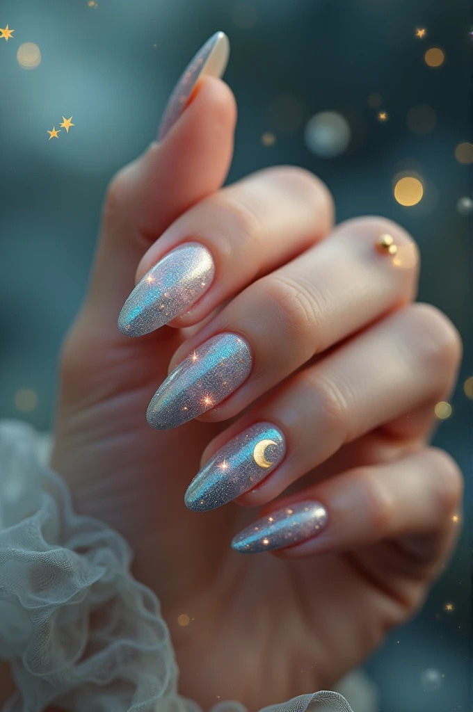 Hand with nails painted with a beautiful moon