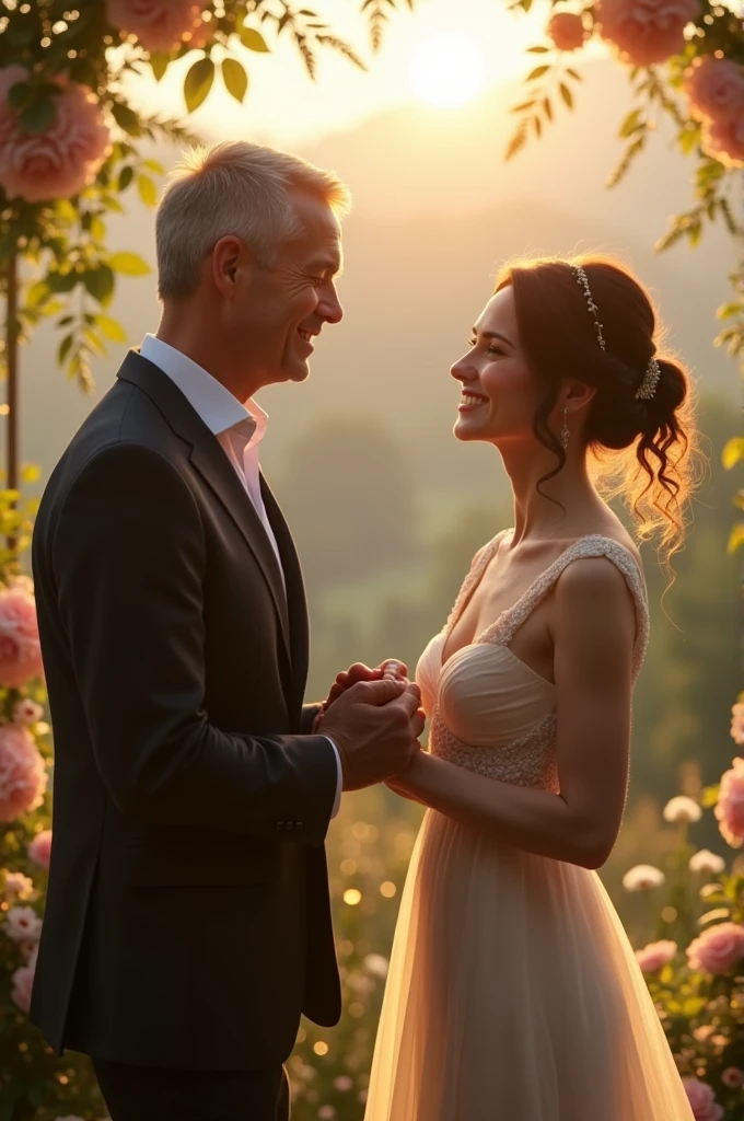 A man holds his wife's hand and make propose to her vedio