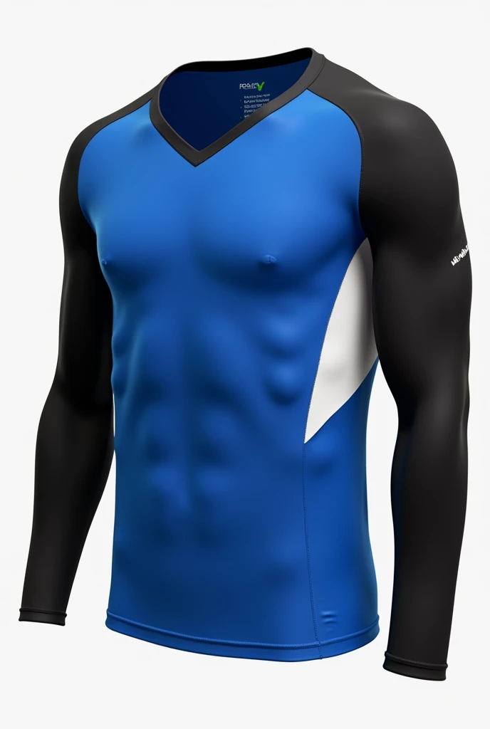 blue white and black long sleeve v neck sports t-shirt