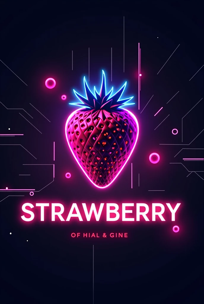 Develop a catchy logo for your electronic music party "strawberry", where the central image will be a stylized strawberry with a futuristic and neon touch. The strawberry must be drawn with precise geometric lines, displaying an electric glow in vibrant pink hues, intense purple and cyber blue, that reflect the energy and intensity of the party. Strawberry seeds can be represented by small glowing icons, similar to LEDs, giving the impression that the strawberry is pulsating to the rhythm of the music.
The typography of the name "strawberry" must be modern and bold, with clean lines and sharp angles, as if the letters were made of light. Consider using a gradient or reflection effect on the letters to give the impression of movement and depth., as if they were emerging from a digital landscape. The color palette should be predominantly composed of the aforementioned neon tones., but you can also include touches of black or dark gray to create contrast and further highlight the brightness of the main colors..
The overall design should evoke a night party atmosphere, with a sensual and technological touch, perfectly capturing the vibrant, electronic essence of "strawberry".