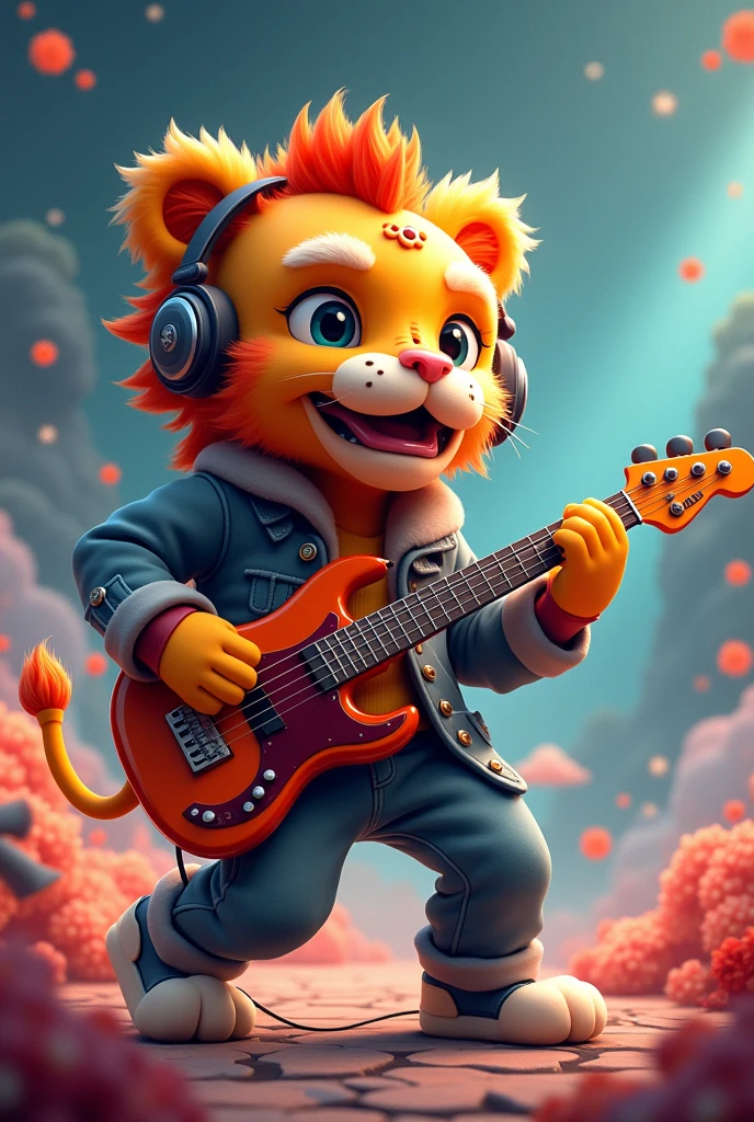 chinese style, cartoon lion,velues,highly detailed surreal vfx,独奏,vision,Ultrathin,extremely detaild,high qualiy,8k ,OC rendering,dynamic perspective, in jacket and headphones, of tennis
