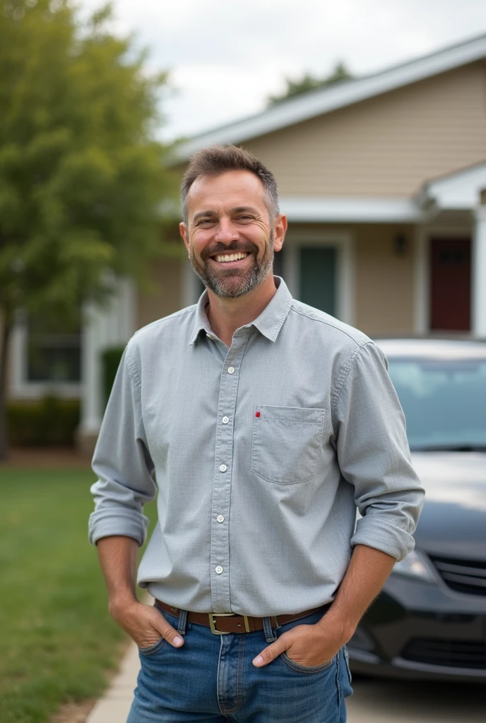 Now that young man has turned 30 and is standing next to his car and house, smiling cheerfully.