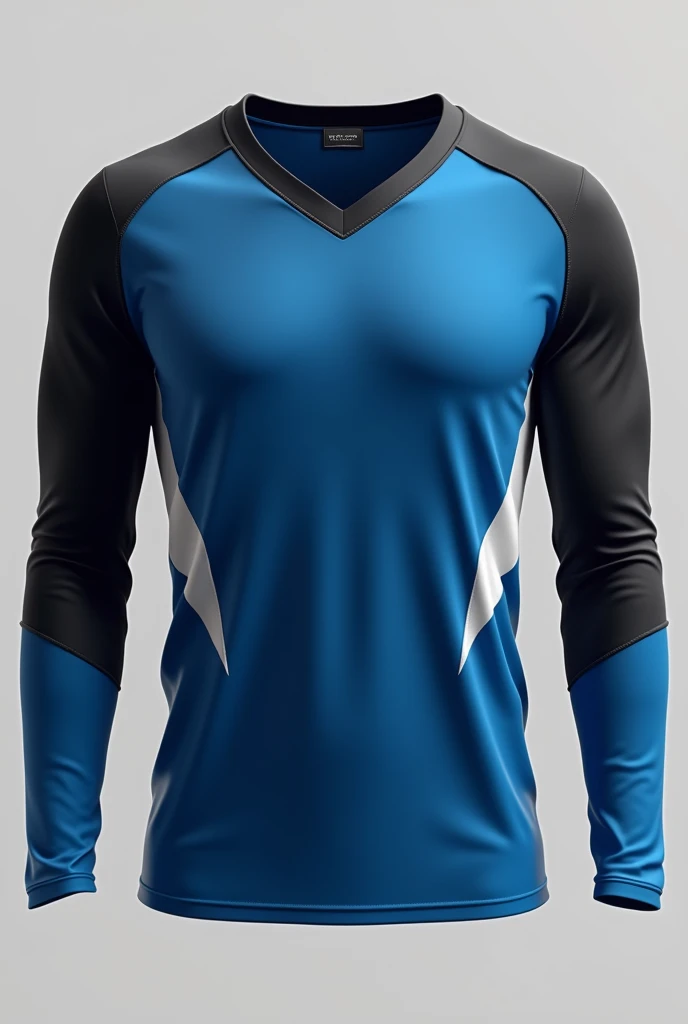 blue white and black long sleeve v neck sports t-shirt