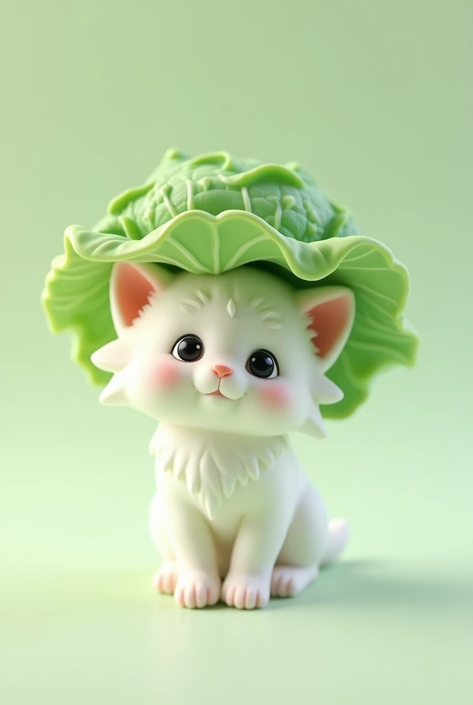 White kitten wearing a cabbage hat 3D standing figure