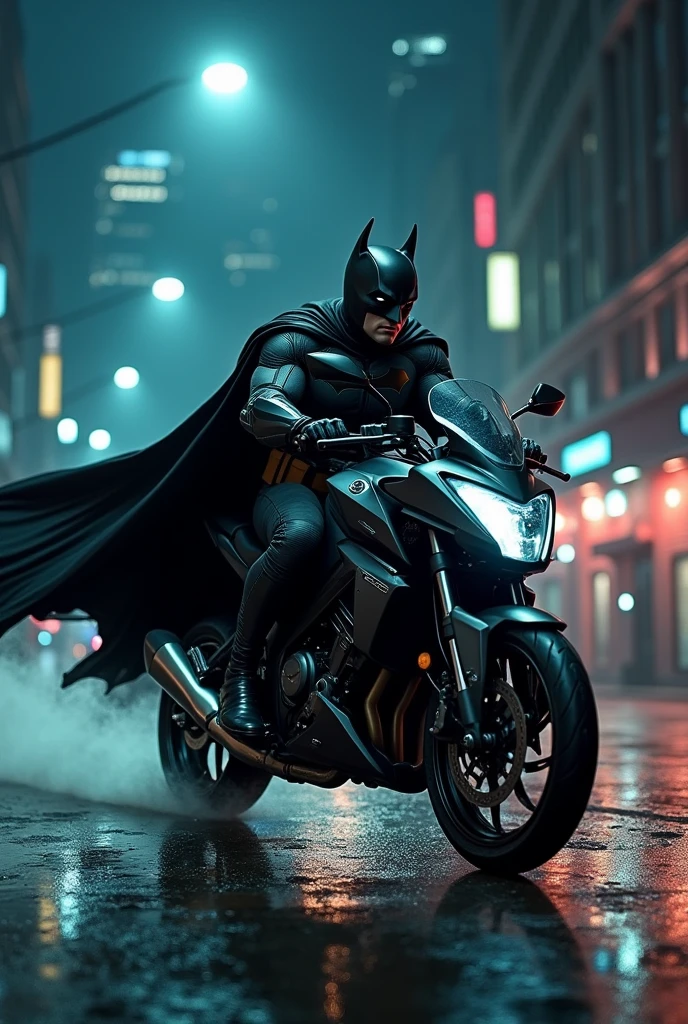 Batman riding Bajaj pulsar rs200 at night cinematic