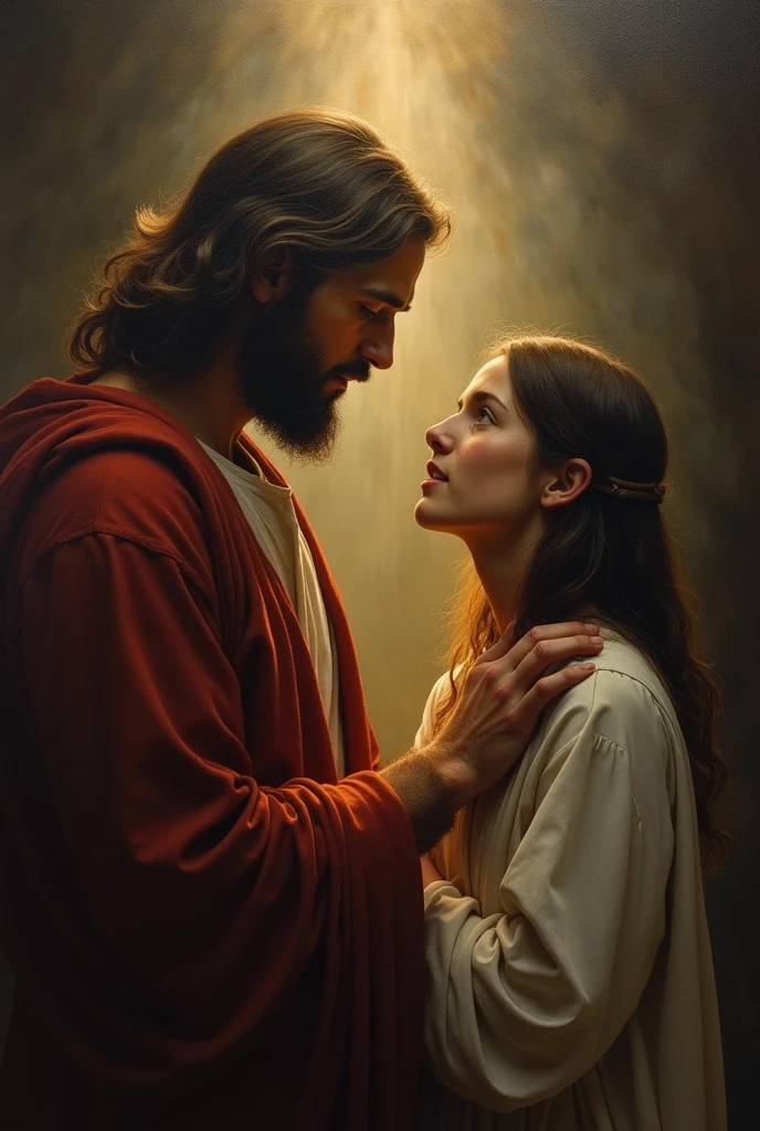 Jesus speaking to someone in the dark, the person is proclaiming the things that Jesus is telling them 