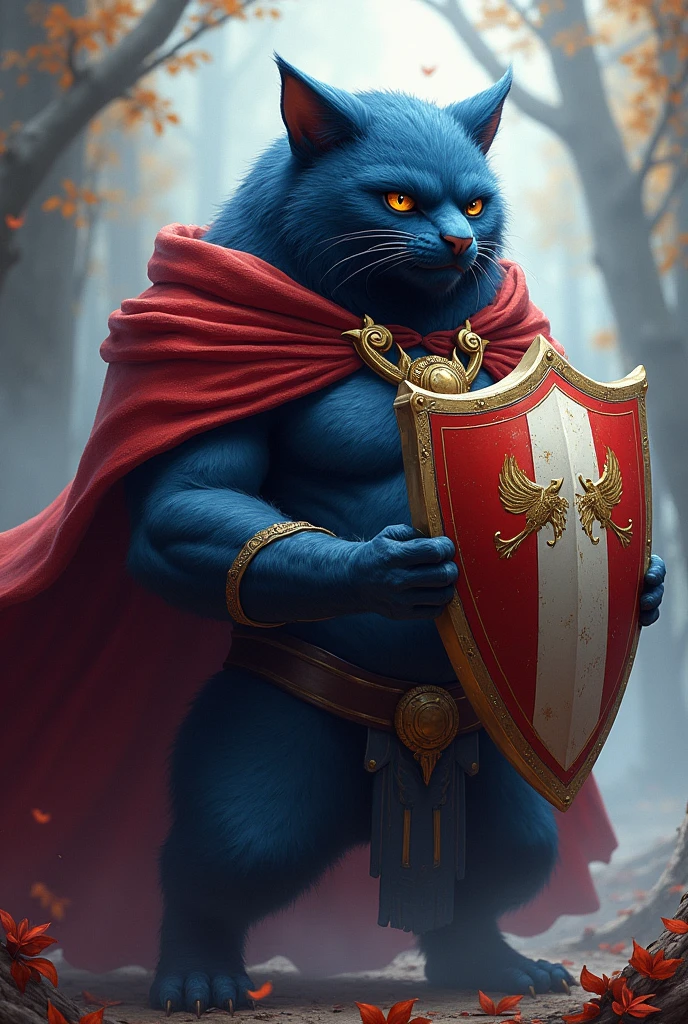 Strong feline, pleasant, imposing with a navy blue shield, red, White and yellow, 