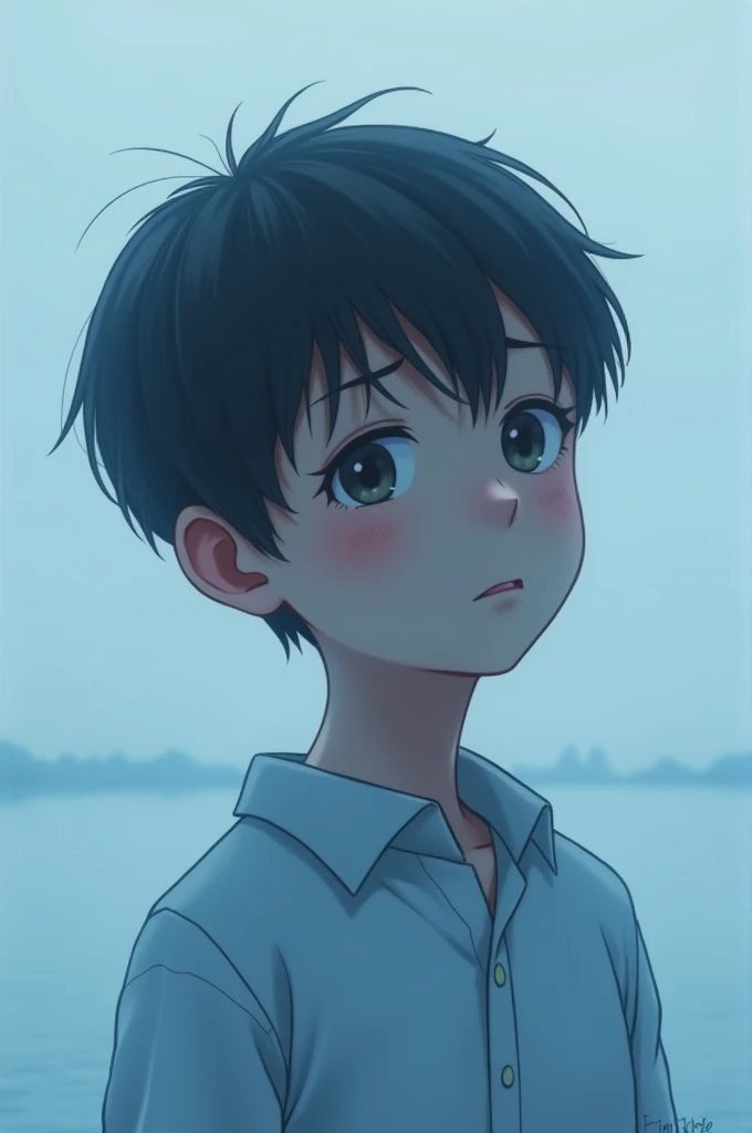 Sad motivational image boy lightblue