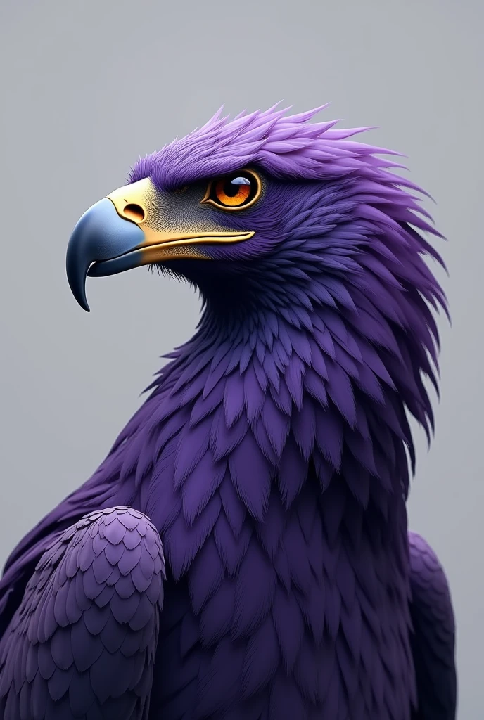 Head of a purple eagle from the side, plain gray cast 