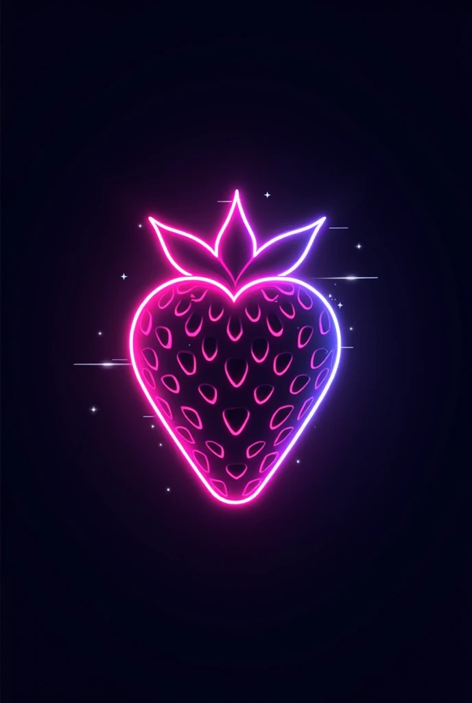 Develop a catchy logo for your electronic music party "strawberry", where the central image will be a stylized strawberry with a futuristic and neon touch. The strawberry must be drawn with precise geometric lines, displaying an electric glow in vibrant pink hues, intense purple and cyber blue, that reflect the energy and intensity of the party. Strawberry seeds can be represented by small glowing icons, similar to LEDs, giving the impression that the strawberry is pulsating to the rhythm of the music. The typography of the name "strawberry" must be modern and bold, with clean lines and sharp angles, as if the letters were made of light. Consider using a gradient or reflection effect on the letters to give the impression of movement and depth., as if they were emerging from a digital landscape. The color palette should be predominantly composed of the aforementioned neon tones., but you can also include touches of black or dark gray to create contrast and further highlight the brightness of the main colors.. The overall design should evoke a night party atmosphere, with a sensual and technological touch, perfectly capturing the vibrant, electronic essence of "strawberry". Mantenha o nome strawberry em português.