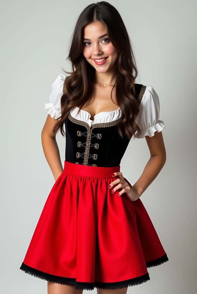 Hailee Steinfeld dressed in a short black an red dirndl