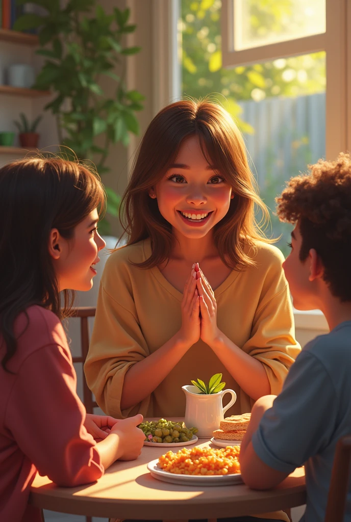 a person interacting happily with family and friends