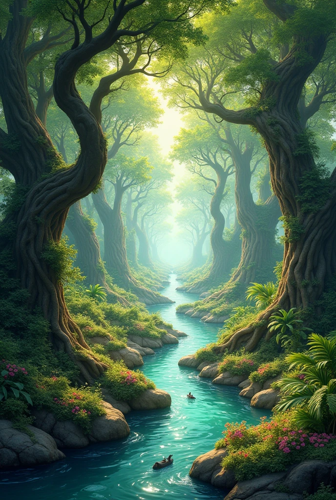 Photo of a very open forest with trees and rivers, very beautiful