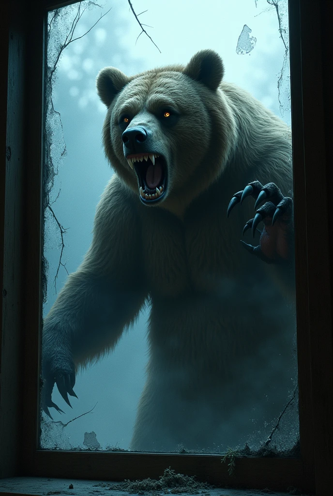 The terrifying bear starts scratching the window