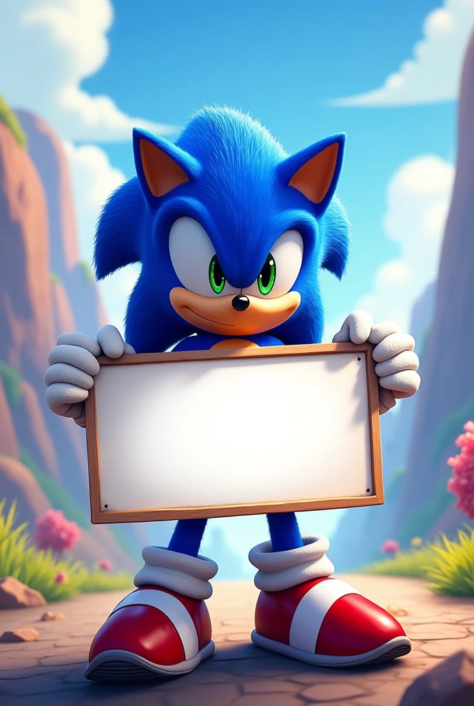 Generates an image that allows you to place a phrase in the center, For example: Sonic character holding a blank sign