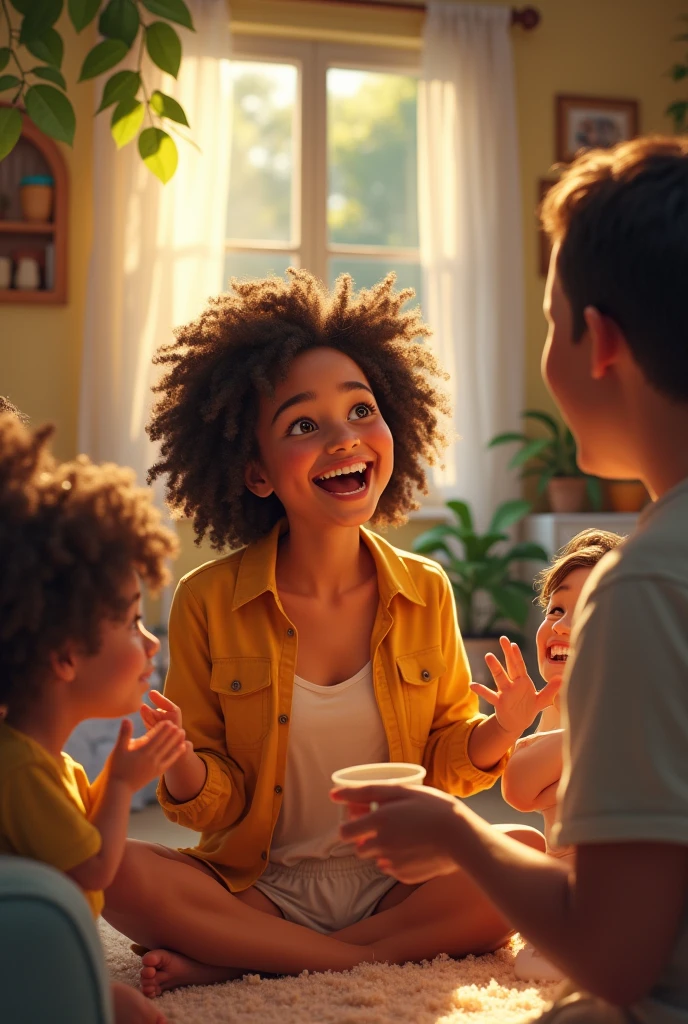 a person interacting happily with family and friends